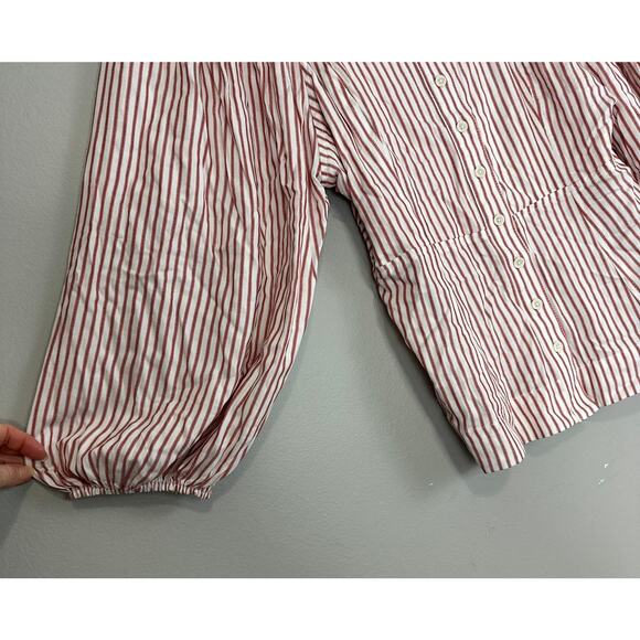 CAbi NWT 5890 Red White Striped Carnival Top Puff Sleeve Button Front Sz M - Picture 6 of 14